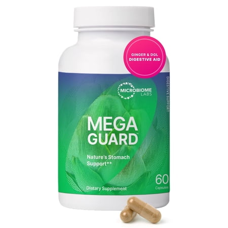 Microbiome Labs MegaGuard Gut Health Supplements - Ginger Root, Licorice Root & Artichoke Leaf Extract to Support Digestive Health & Occasional Gas - for Women, Men & Kids 8+ 60 Capsules