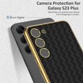 thumbnail image 3 of Compatible Samsung Galaxy S23 Plus Leather Case,Woven Pattern Electroplate Leather with Plating Soft Silicone Shockproof Case with Camera Protection Bumper for Galaxy S23 Plus Phone Case Black, 3 of 14
