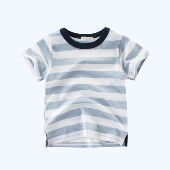 BXSRUTA Boys Striped T-Shirt Short Sleeve Summer Cotton Blend Tee for Toddler Kids Everyday Casual Wear Size 2-10 Years