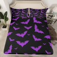thumbnail image 2 of Homewish Gothic Halloween Bat Bed Sheets,Purple Silhouette Print Full Size Sheets,Black Violet,4-Piece,1 Flat Sheet,1 Fitted Sheet and 2 Pillowcases, 2 of 6
