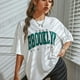 thumbnail image 2 of Camiseta de Brooklyn Prit para mujer, camiseta de gran tamaño con hombros caídos y letras York, ropa sencilla Vintage, Top para mujer 1898, 2 of 5