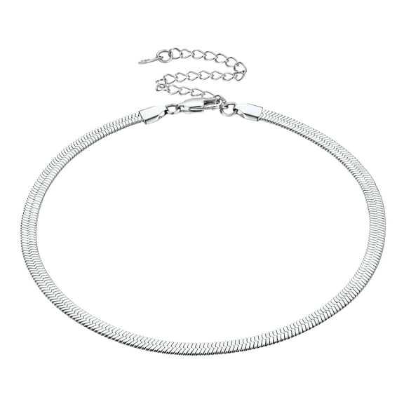 Bestyle 5mm Snake Choker Necklace for Women Stainless Steel Herringbone Chain Jewelry Gifts for Birthday Mother's Day, 15"