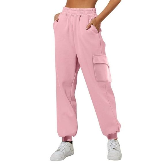 felwors Womens Cargo Sweatpants 2025 Fall Fashion Baggy Comfy Casual Oversized Fleece Joggers with Pockets Y2k Clothes Pink, M