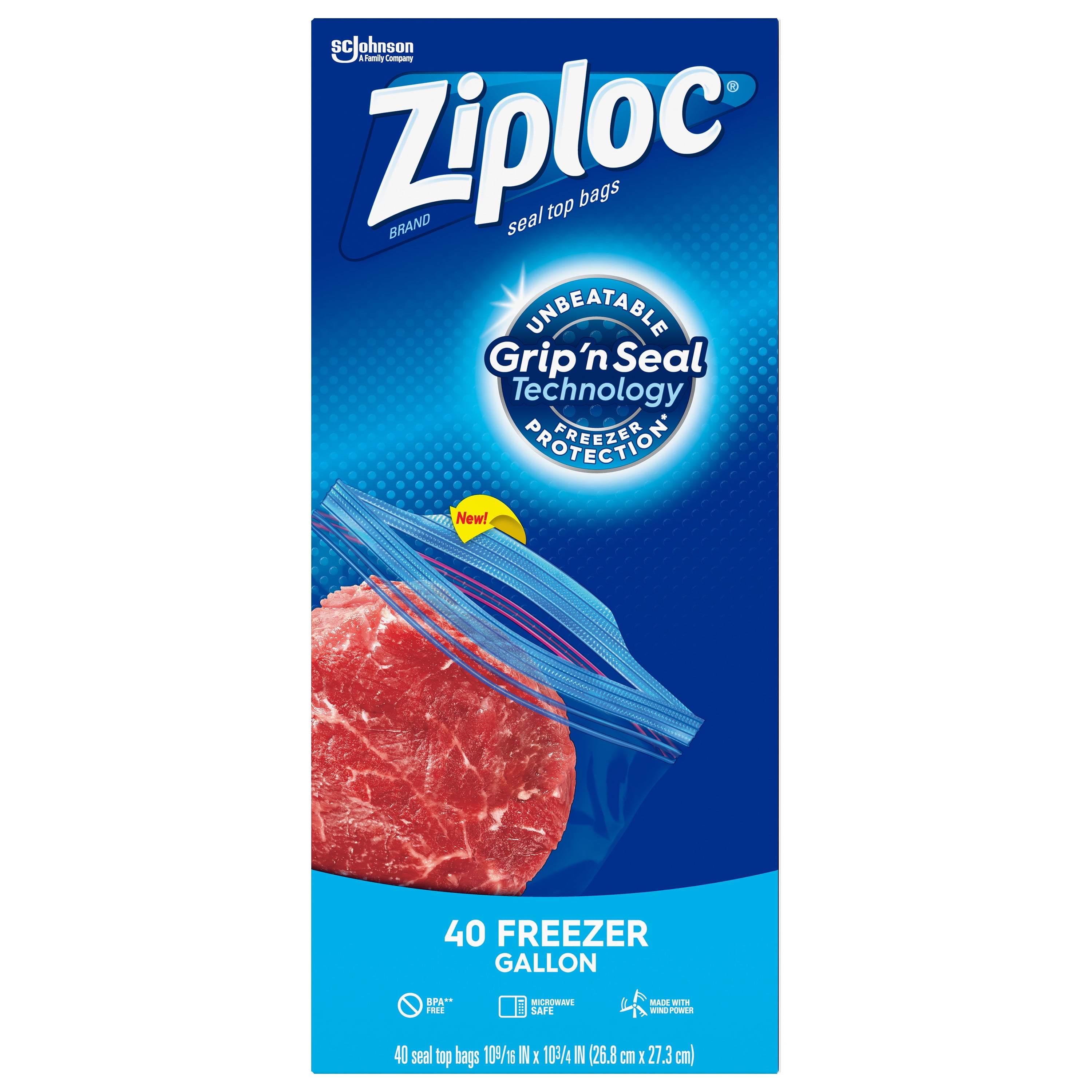 Ziploc Brand Freezer Gallon Bags with Grip 'n Seal Technology, 40 Count