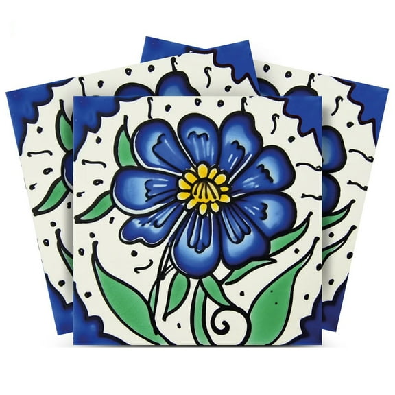 Mi Alma Flower Blue/Green Tile Stickers - Removable Vinyl 4x4, 24 pcs