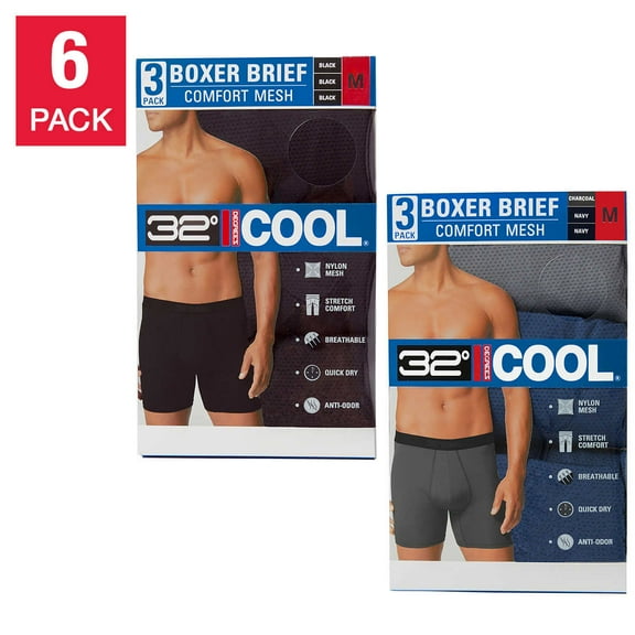 32 Degrees Men's Breathable Stretch Comfort Nylon Boxer Brief, Multicolor (6 Pack)