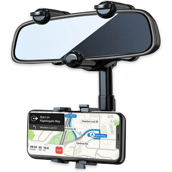 Rearview Mirror Phone Holder for Car, 360° Rotating Rear View Mirror Phone Mount with Adjustable Arm Length, Multifunctional Phone and GPS Holder Universal Car Phone Holder for All Smartphones