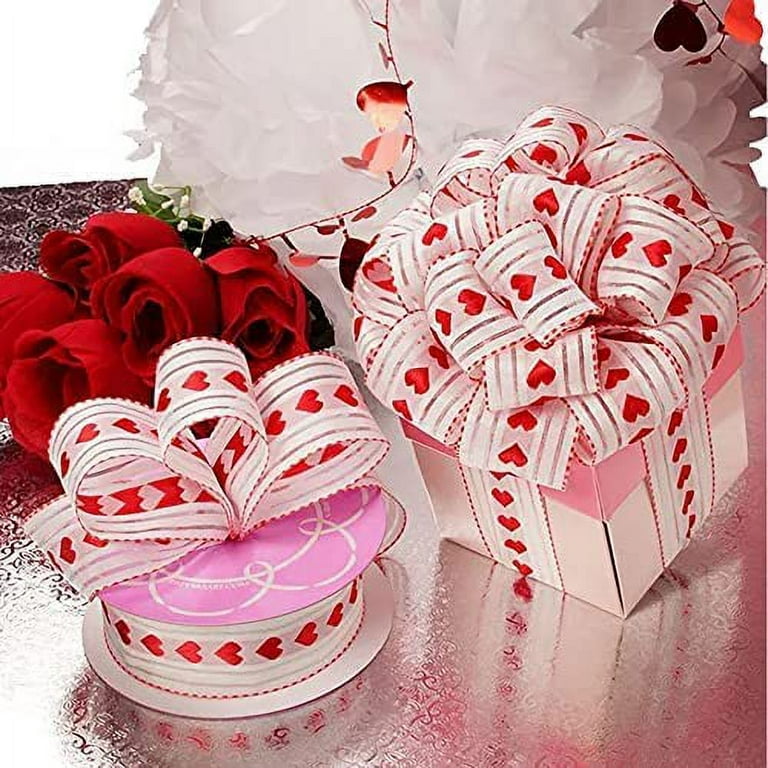 Valentine Hearts Wired Ribbon, Red, Pink, White, Tan Beige, - 2.5 Inches x  10 Yards (30 Feet) – Wreath and Bow Co