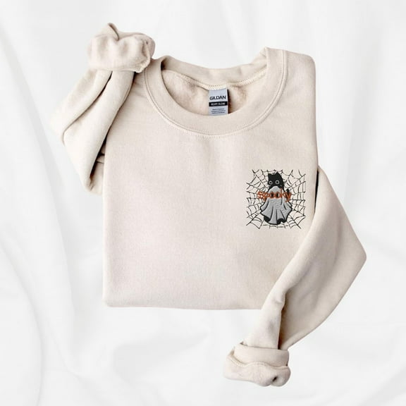 Embroidered Spooky Ghost Cat Sweatshirt