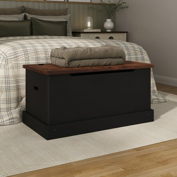 Wood Storage Trunk Harvest Black | Furniture Dash