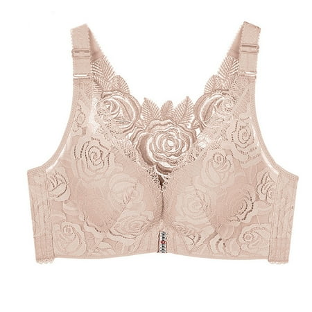 OJSFQUFP Womens Front Closure Bras Rose Lace Back Plus Size Bra Thin Underwire Bra Adjustable Side Bra Comfortable Push Up Bras for Women Pink 42E