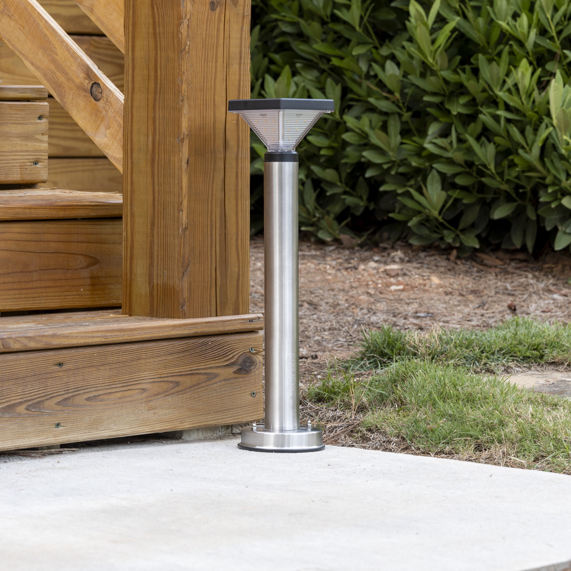 Luxor Stainless 50 Lumen Steel Black Bollard Solar Light Waterproof Outdoor Landscape Garden Pathway with Warm White LED