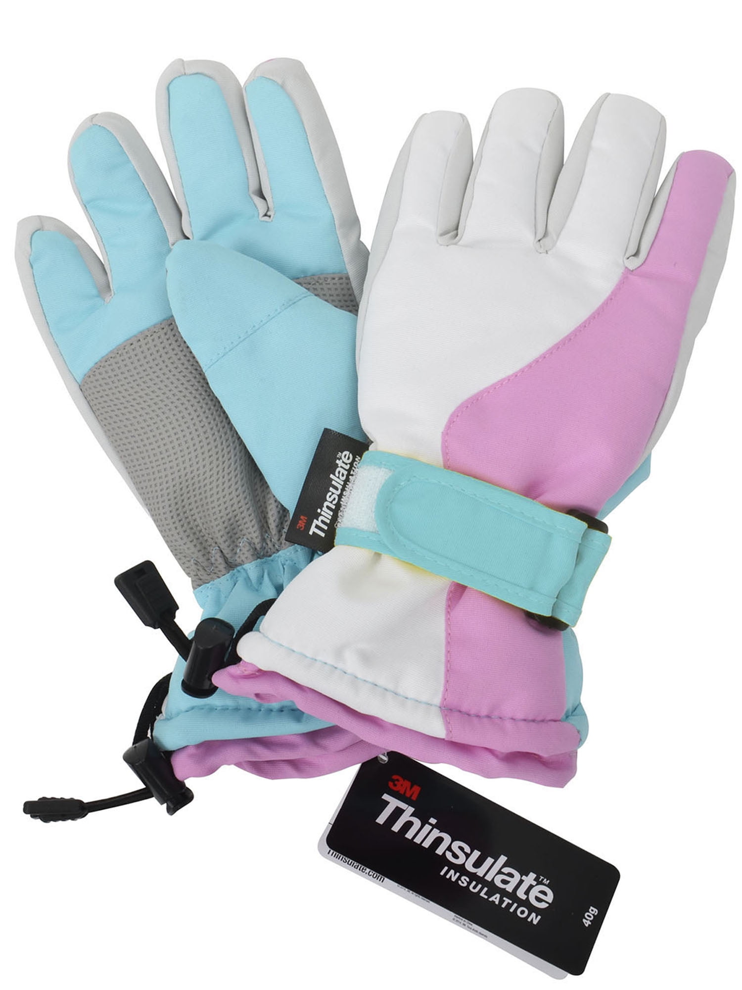Kids Girls Thinsulate and Waterproof Ski Glove, Pink Blue White, S