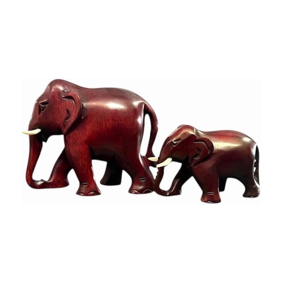 Mother & Baby Elephant Wooden Statue