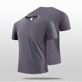 thumbnail image 2 of HomeDM Men's Workout Shirts Summer Quick Dry Short Sleeve Crew Neck Athletic T-Shirt for Fitness Running, Gray, Size XL, 2 of 5