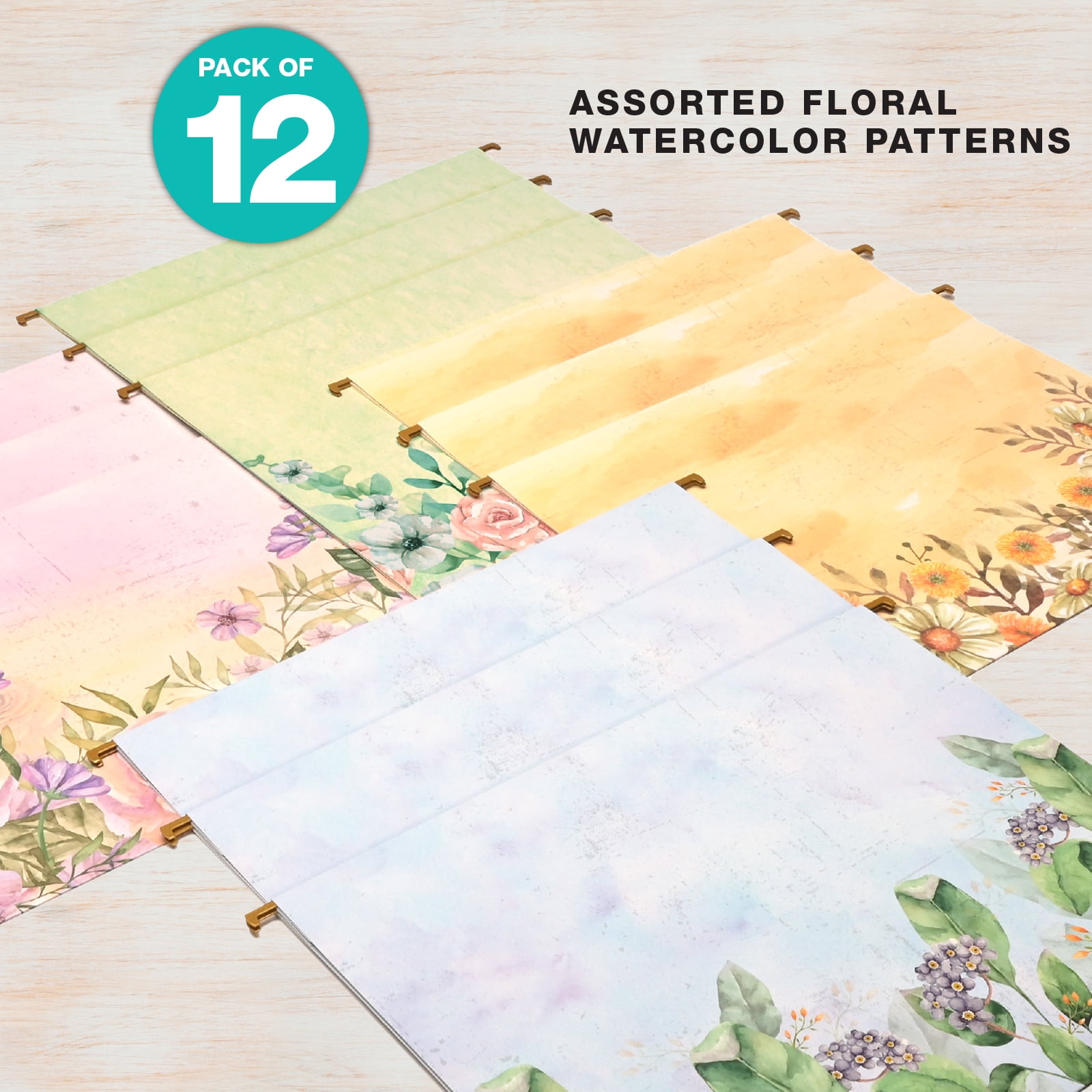 12 Pack Hanging File Folders - Watercolor Floral