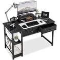 thumbnail image 1 of Escritorio pequeño y moderno para ordenador, mueble tocador con cajones y estantes de almacenamiento en negro, 1 of 2