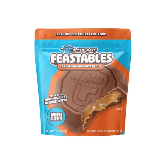Feastables MrBeast Creamy Peanut Butter Cup Mini Cups Share Bag, 5.29 oz (150g)