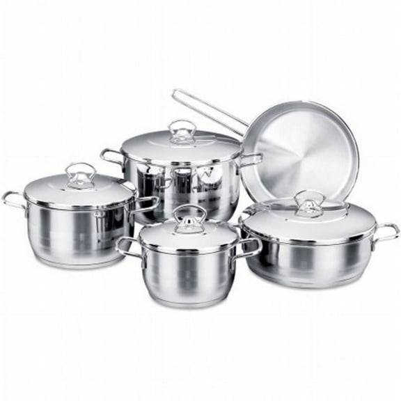 YBM Home 9-Piece 18/10 CRr-Ni Stainless Steel Pots and Pan Set, Silver