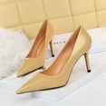 thumbnail image 3 of Zapatos de tacón alto profesionales, delgados y sexys, con punta puntiaguda y boca baja de cuero lacado brillante estilo mujer, 3 of 5