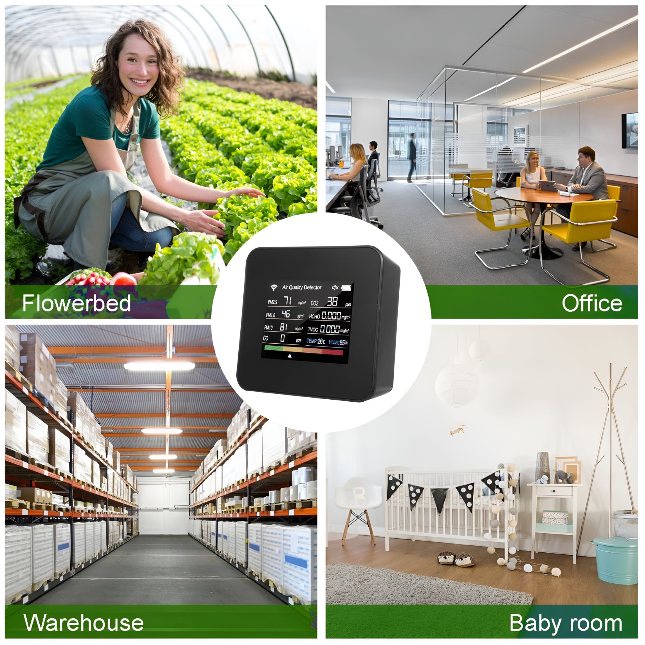 GJX 14-in-1 Indoor Air Quality WiFi Detector - Detects CO鈧? CO, TVOC, HCHO, Temp, Humidity, PM2.5, PM1.0, PM10 - Support Cellphone APP Control