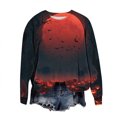 thumbnail image 4 of Uootdi Halloween Sweatshirts for Women Crew Neck Red Moon Bat Pumpkin Graphic Womens Sweatshirt Oversized Fit Holiday Night Soft Womens Tops Gift, 4 of 5