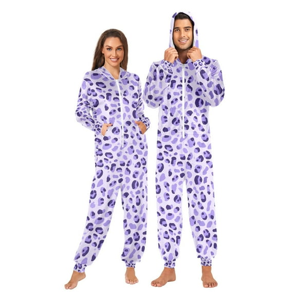 joogoo Leopard Purple-a1 Unisex Adults Onesies Pajamas Jumpsuits L