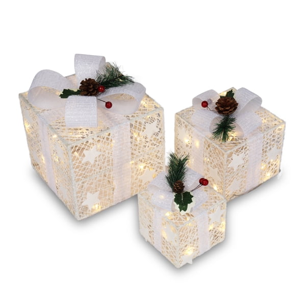 3-Piece Christmas Lighted Gift Boxes Set - 60 Warm White LEDs, Square ABS Plastic, Indoor/Outdoor Festive Decor for Home/Commercial Spaces