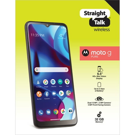 Straight Talk Motorola Moto G Pure (2021), 32GB, Blue- Prepaid Smartphone [Locked to Straight Talk]