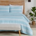 thumbnail image 1 of Great Bay Home Curtain Stripe Reversible Reversible Quilt Set With Shams  (Full / Queen, Blue), 1 of 7