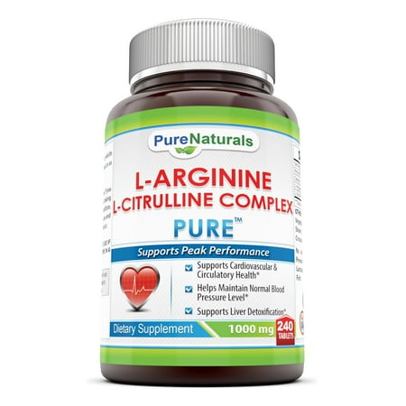 Pure Naturals L-Arginine/L-Citrulline Complex 1000mg Per Serving 240 Tablets Supplement| Non-GMO | Gluten Free | Made in USA