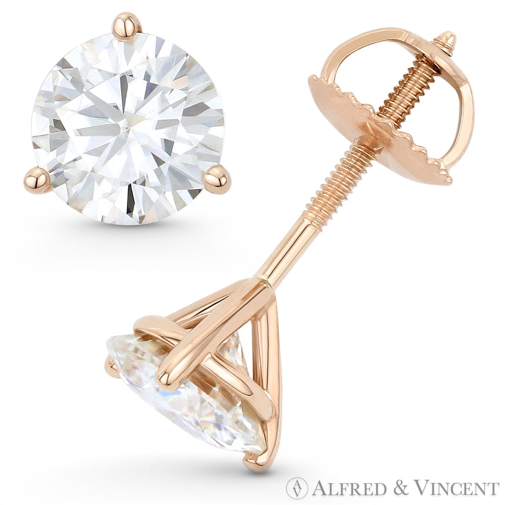 Details about   14K Rose Gold Over 3Ct Round Cut Simulated Moissanite Screw Back Stud Earring