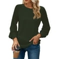 thumbnail image 7 of Mengpipi Women's Long Sleeve Blouse Lace Waffle Knit Loose Casual Tops, Green-M(US 8-10), 7 of 7