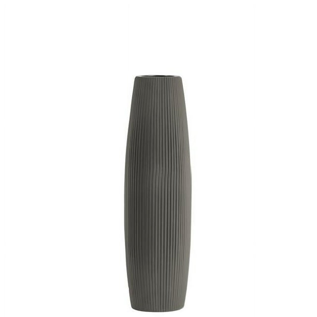 Urban Trends Collection 53043 Ceramic Bellied Round Vase with Ribbed Design Body & Tapered Bottom, Matte & Dark Taupe - Small