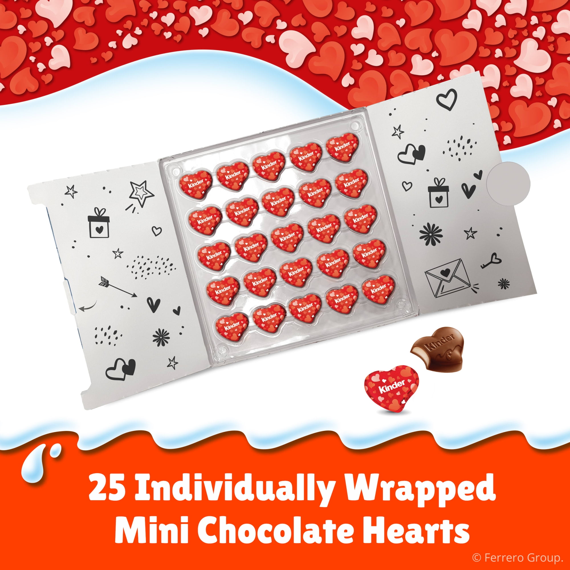 Kinder Chocolate Mini Hearts Gift Box, Mini Milk Chocolate Hearts, Individually Wrapped, Valentine's Day Gift, 25 count, 3.7 oz