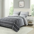 thumbnail image 3 of Mainstays 7-Piece Reversible Bed in a Bag Comforter Set with Sheets, Gray Stripe Ombre, Queen, 3 of 14