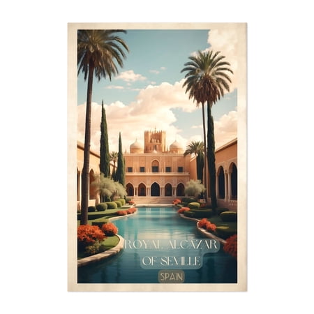 Royal Alcazar Vintage Travel Poster - Spanish Heritage Art - Seville Andalusia Spain Illustration Unframed Wall Art Print 5 x 7 inches