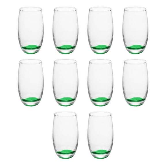 10 Mikonos Clear Stemless Wine Glasses Set, 15 oz. - Barware, Slender oval - Green