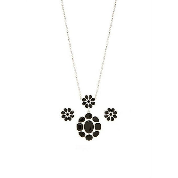 Hip and Cool Clip Silver and Black Stone Flower Jewelry Set
