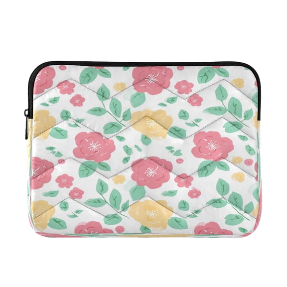 Quilted Laptop Sleeve for 13-16 Inch Laptops Protective Laptop Case Cover Lightweight Travel & Office Essentials Pink and Yellow Roses