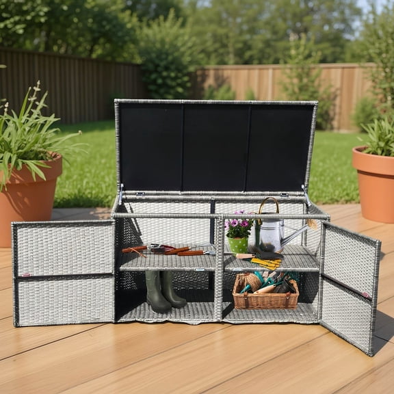 Barara King Outside Box, Oversized Storage Box,88 Gallon Garden Patio Rattan Storage Container Box