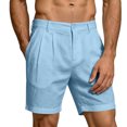 thumbnail image 5 of Domuza Mens Linen Shorts Casual Pleated Front Summer Lightweight Breathable Vacation Beach Shorts with Pockets Light Blue 3XL, 5 of 8