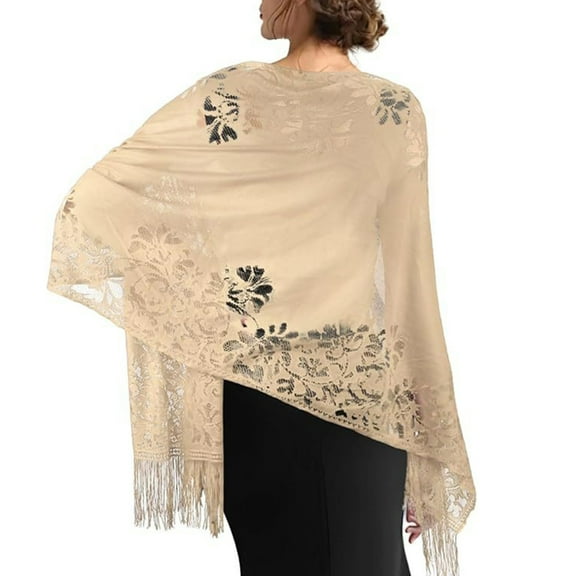 YIGSECU Lace Shawl Hollowed Shoulder Wrap With Decorative Tassels Spring Dress Shawl Perfect For Fashion Women All Matching