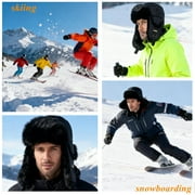Unisex Winter Leather Trapper Hat Faux Fur,Windproof Pilot Cap Ushanka Russian Hats for Men Women