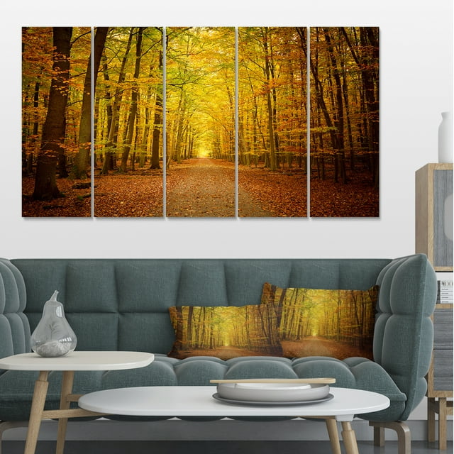 Pathway dans la Forêt d'Automne Verte - Impression sur Toile de Photographie