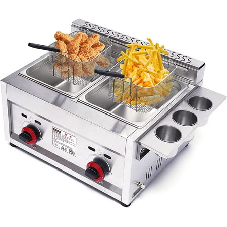 

Loyalheartdy Commercial Countertop LPG Gas Deep Fryer 12L Stainless Steel Propane Frying Machine w/2 Frying Baskets