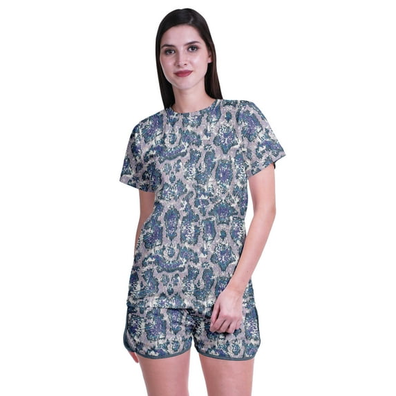 Moomaya Womens Printed Tee and Shorts Pajama Set PJs,Short Sleeve Sleepwear Nightwear S-XXL