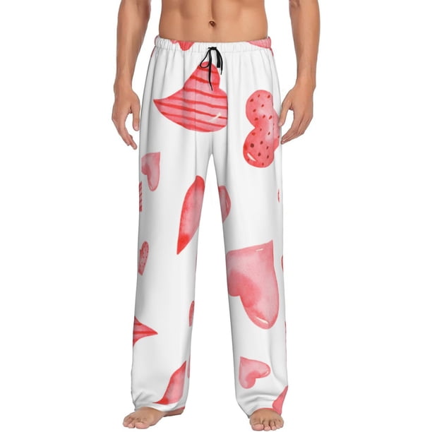 Fotbe Pink Hearts Pantalones de Pijama para Hombre, Pantalones de Dormir, Pantalones de Casa con Cintura Ajustable y Bolsillos-Small