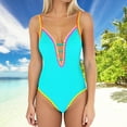 thumbnail image 2 of Riforla Maillot de Bain pour Femmes Haut de Bikini à Bretelles à Franges et Bas Ensemble de Performance une-Pièce Bleu P, 2 of 5