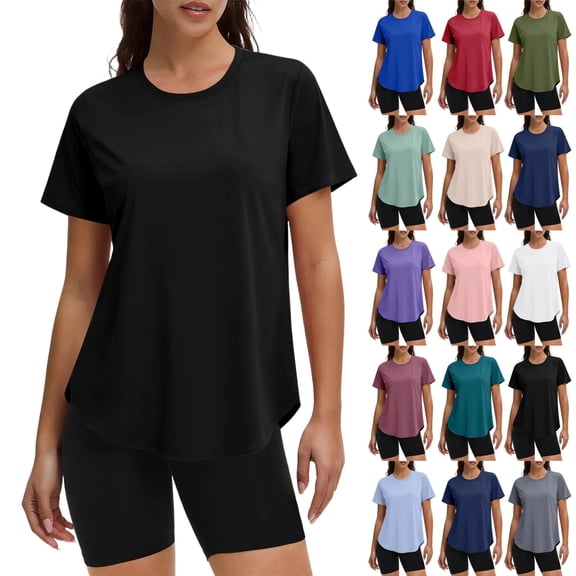 UDAUDU Womens Workout Tops Short Sleeve Lightweight UPF 50 Quick Dry Summer T Shirts for Hiking Running Gym Shirts Black 3XL
